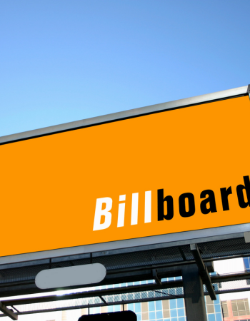 blank orange billboard sign in the sky